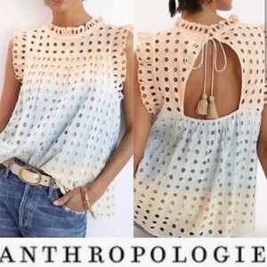 ANTHROPOLOGIE Ollari M BOHO Feminine Ruffle Cotton Tank Tassel Tie Back Cut Out